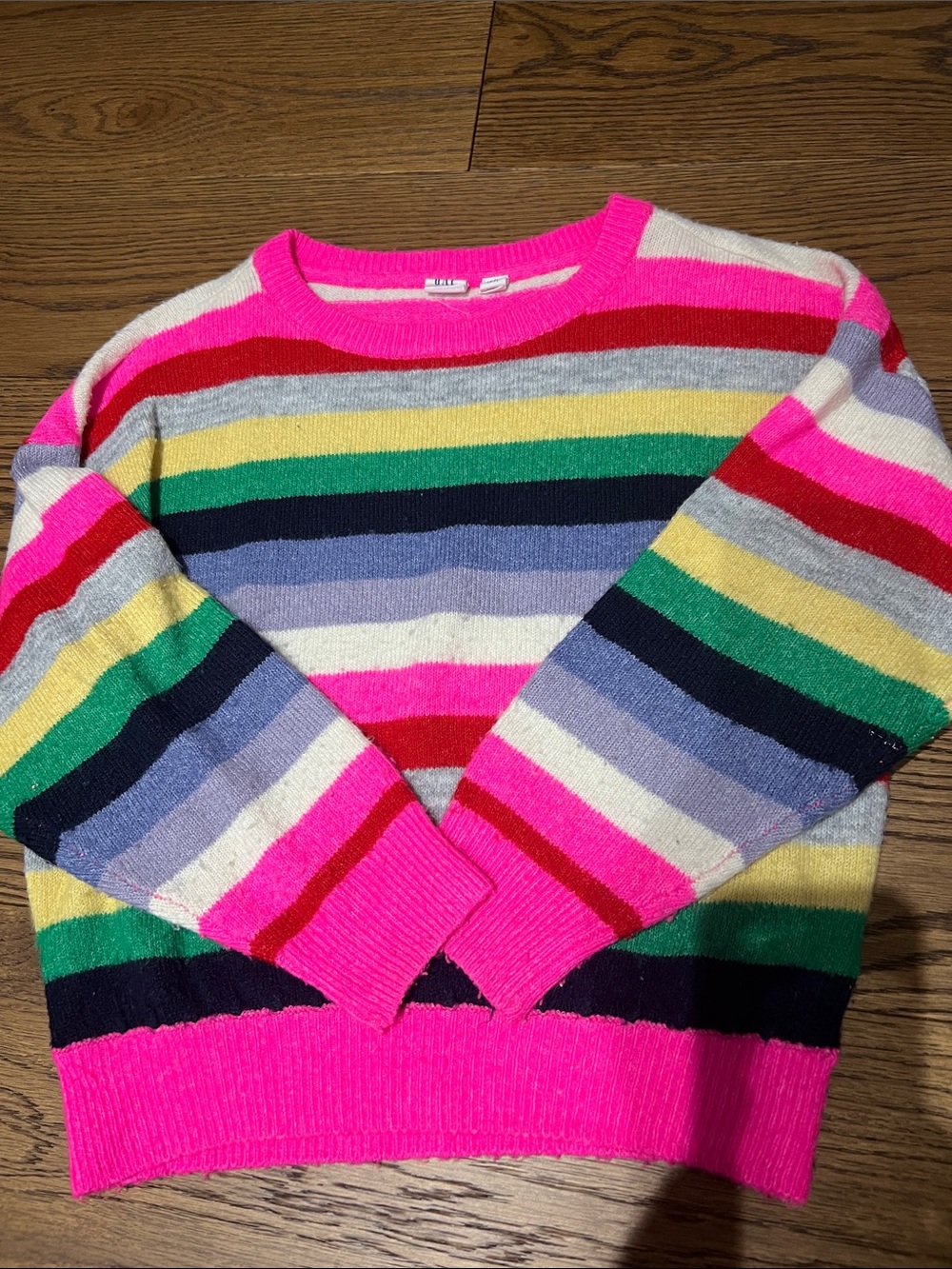 GAP Bright Multi-Stripe Crewneck Sweater in Pink, Green, Navy & Yellow
